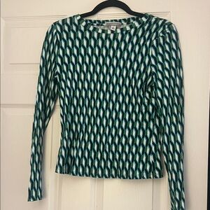 Diane Von Furstenberg Green and Black Long Sleeve Top